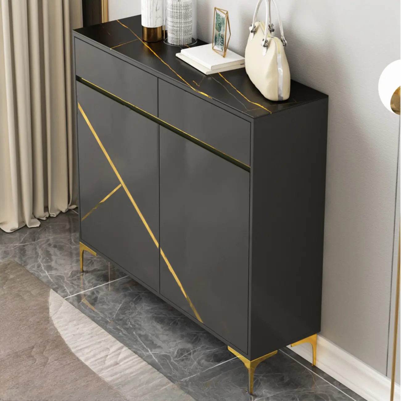 Trendy Gray Wood Shoe Cabinet with Drawers & Display Top Image - 2 | homeyfad