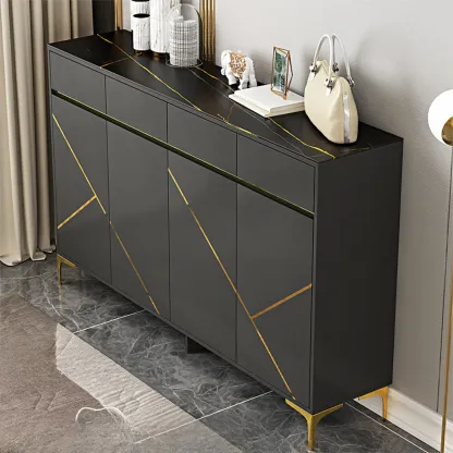 Trendy Gray Wood Shoe Cabinet with Drawers & Display Top Image - 3