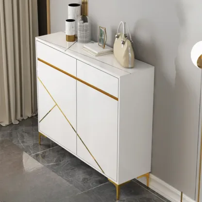 Trendy Gray Wood Shoe Cabinet with Drawers & Display Top Image - 4