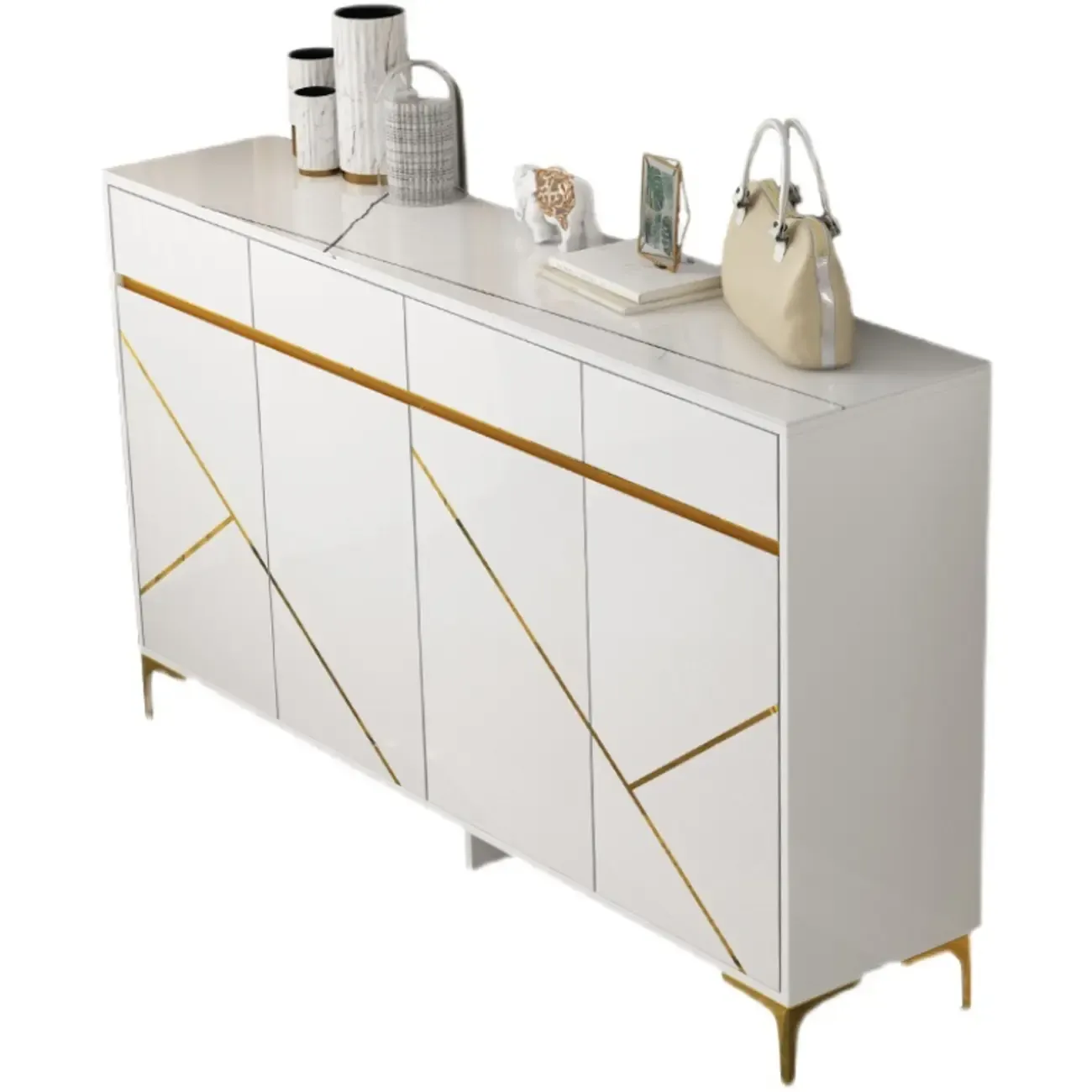 Trendy Gray Wood Shoe Cabinet with Drawers & Display Top Image - 5