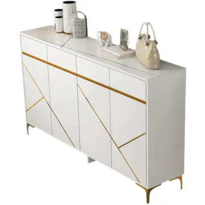 Trendy Gray Wood Shoe Cabinet with Drawers & Display Top Image - 5