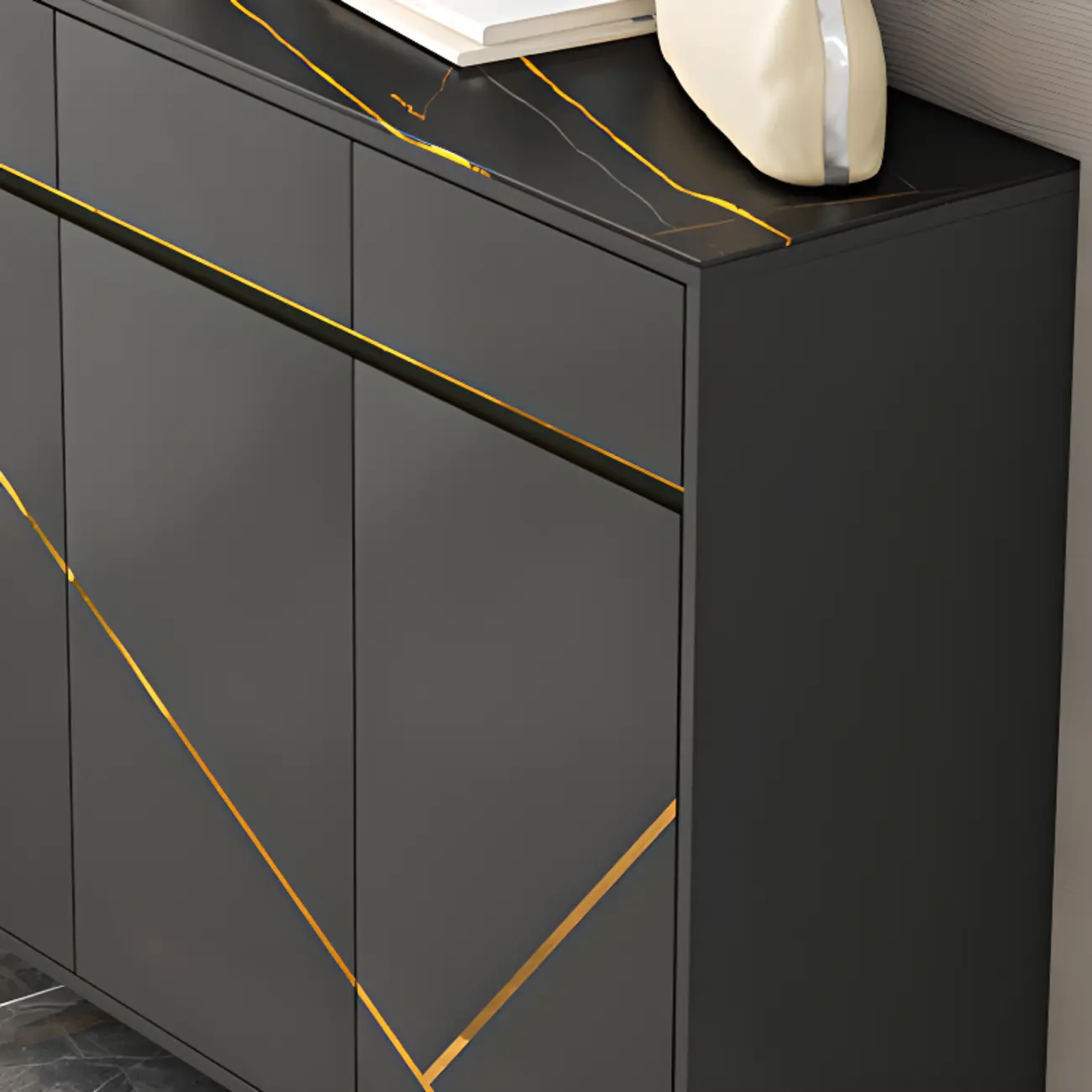 Trendy Gray Wood Shoe Cabinet with Drawers & Display Top Image - 6 | homeyfad