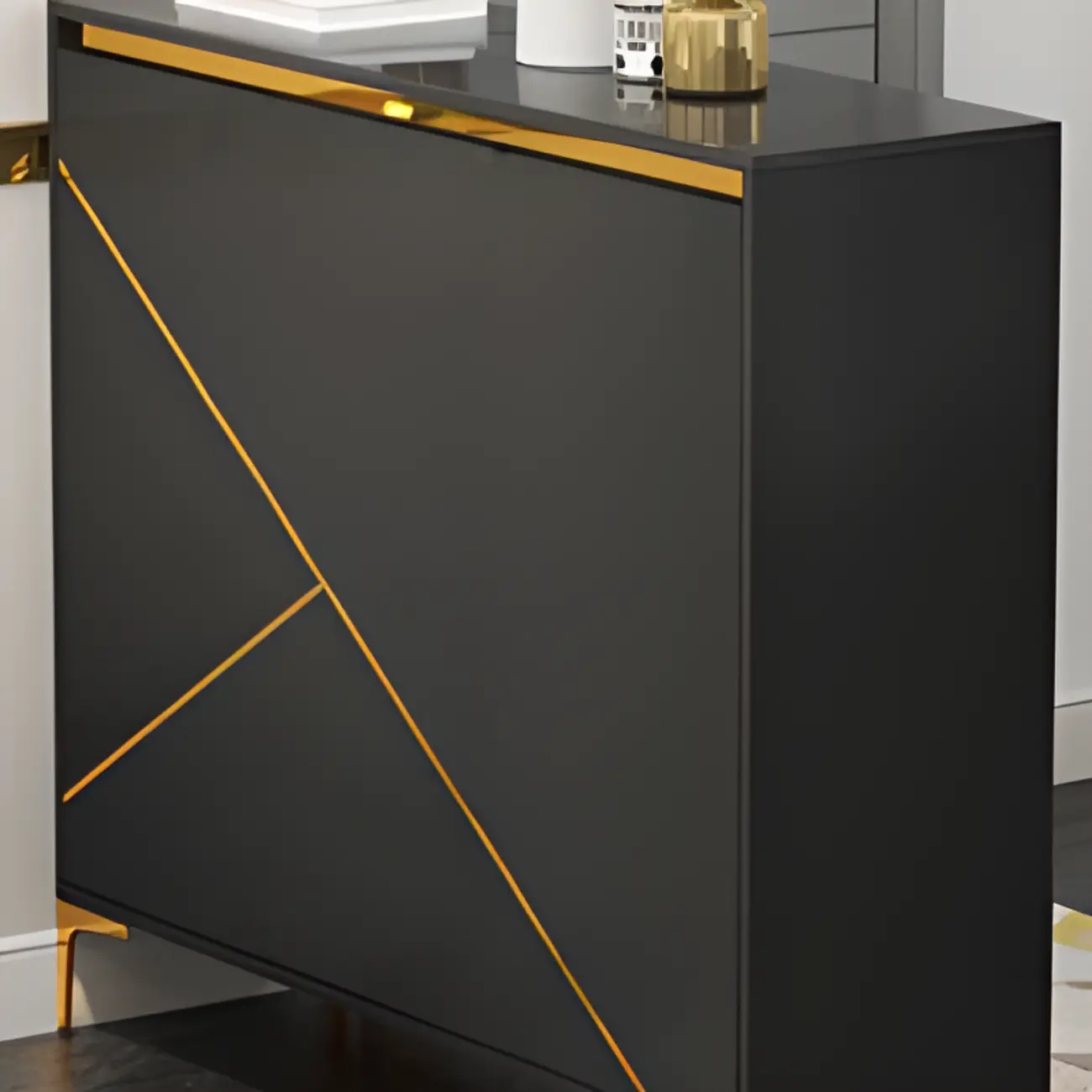 Trendy Gray Wood Shoe Cabinet with Drawers & Display Top Image - 7 | homeyfad