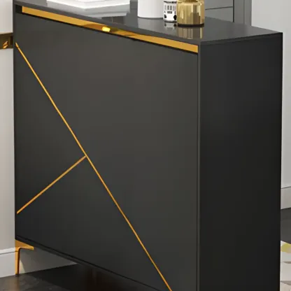 Trendy Gray Wood Shoe Cabinet with Drawers & Display Top Image - 7