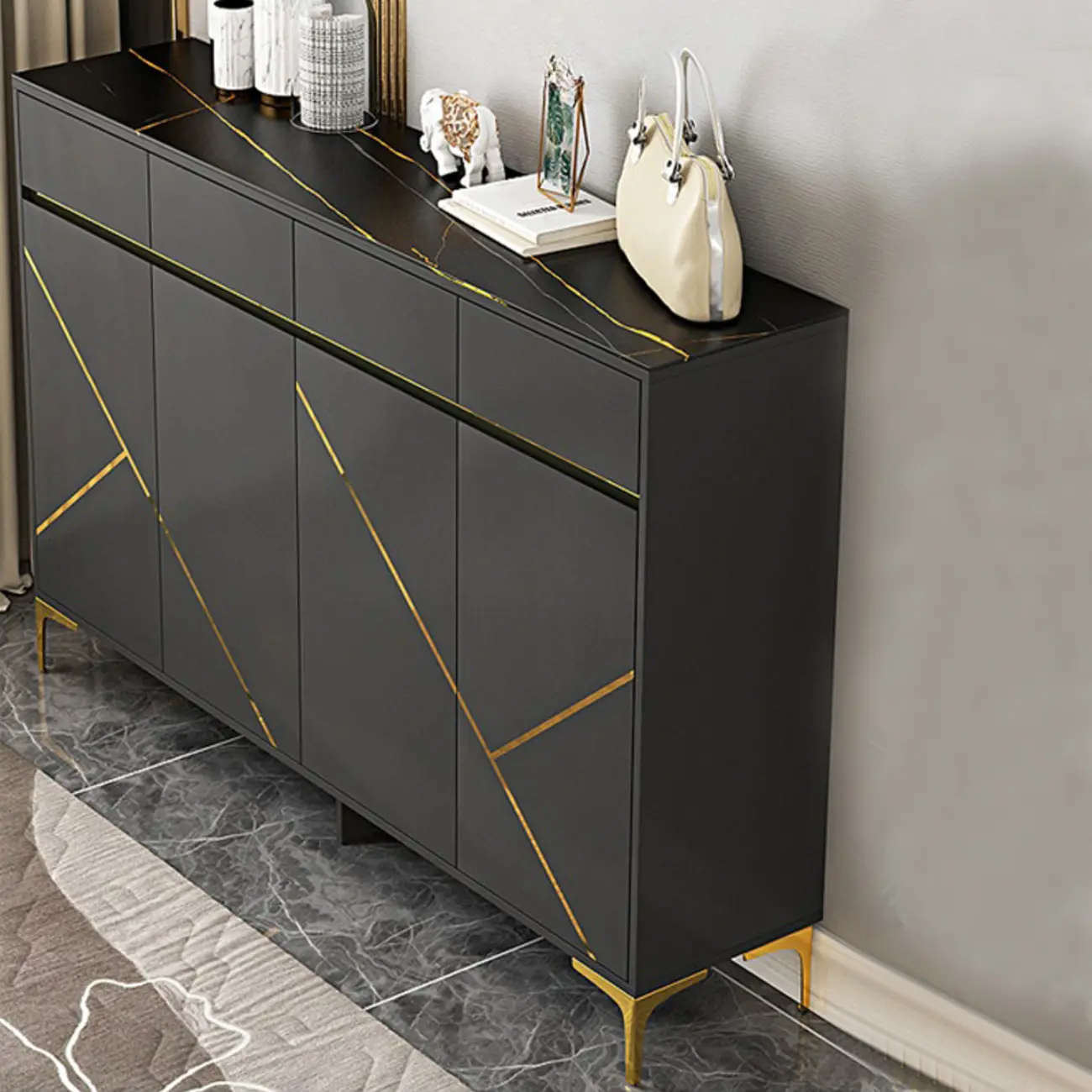 Trendy Gray Wood Shoe Cabinet with Drawers & Display Top Image - 8 | homeyfad