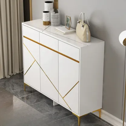 Trendy Gray Wood Shoe Cabinet with Drawers & Display Top Image - 9