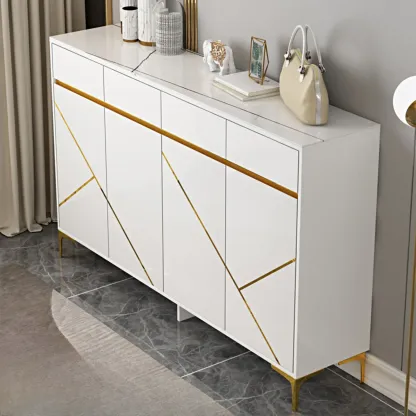 Trendy Gray Wood Shoe Cabinet with Drawers & Display Top Image - 10