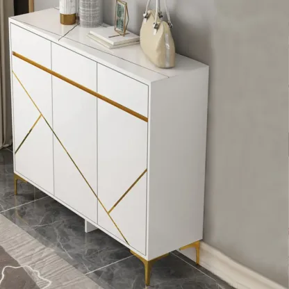 Trendy Gray Wood Shoe Cabinet with Drawers & Display Top Image - 12