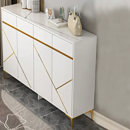 Trendy Gray Wood Shoe Cabinet with Drawers & Display Top Image - 13