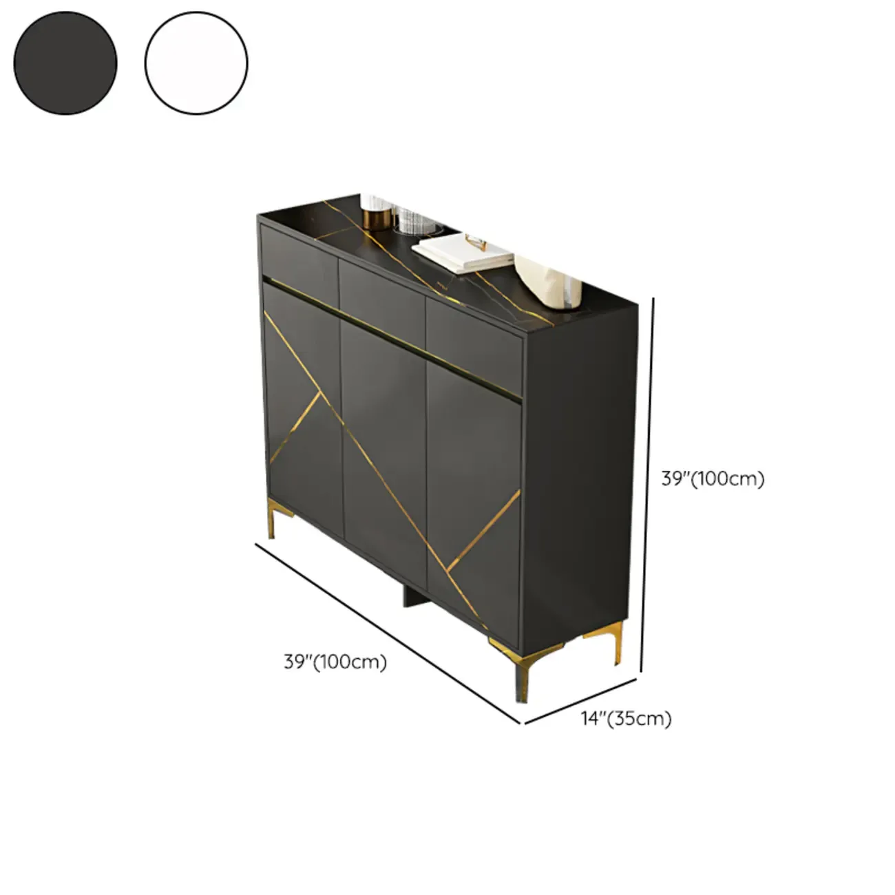 Trendy Gray Wood Shoe Cabinet with Drawers & Display Top Image - 15
