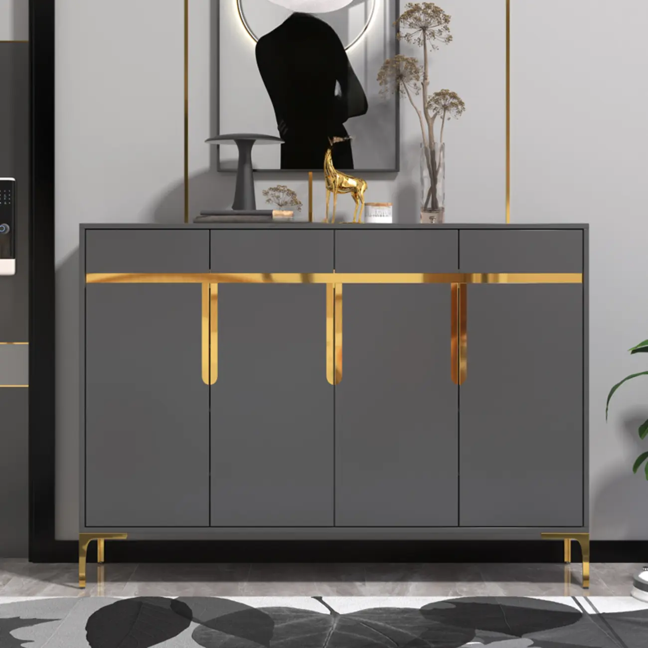 Entryway Wood Large Shoe Cabinet with Gold Accents Image - 1 | homeyfad