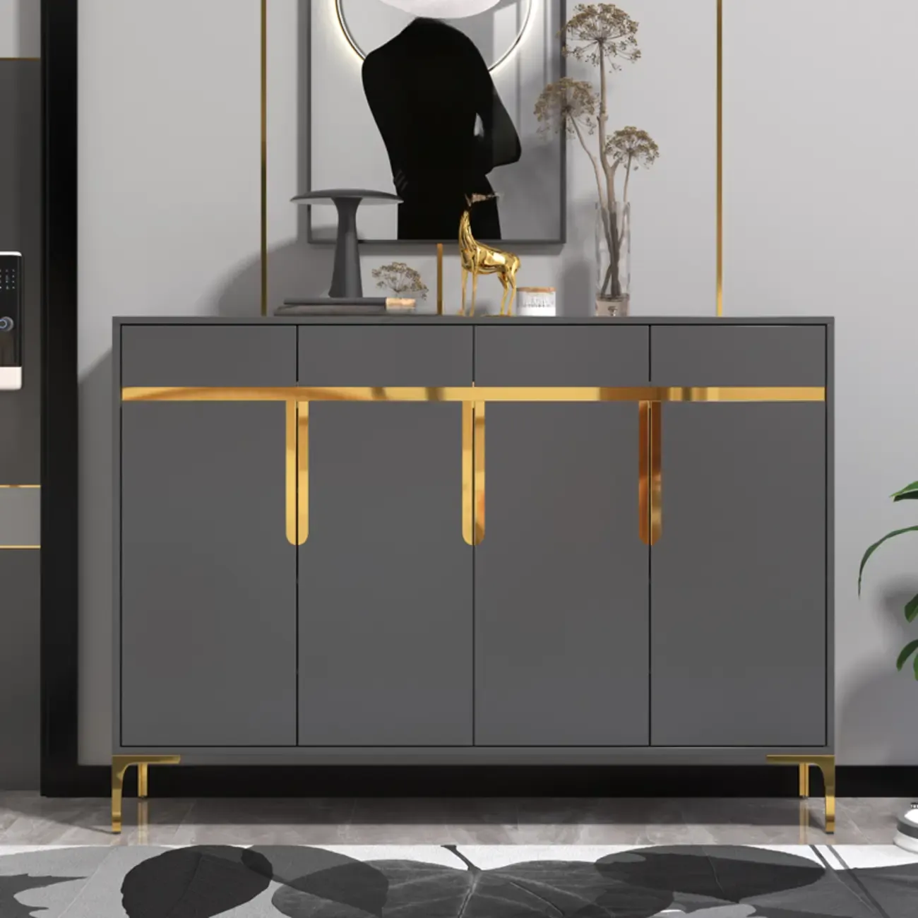 Entryway Wood Large Shoe Cabinet with Gold Accents Image - 1