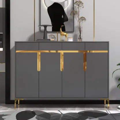 Entryway Wood Large Shoe Cabinet with Gold Accents Image - 1