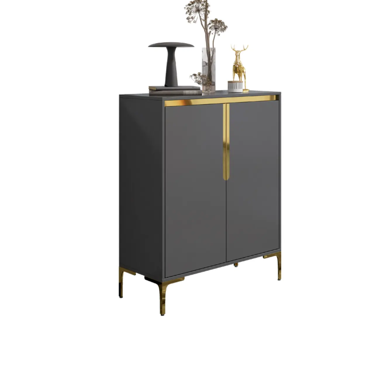 Entryway Wood Large Shoe Cabinet with Gold Accents Image - 3 | homeyfad