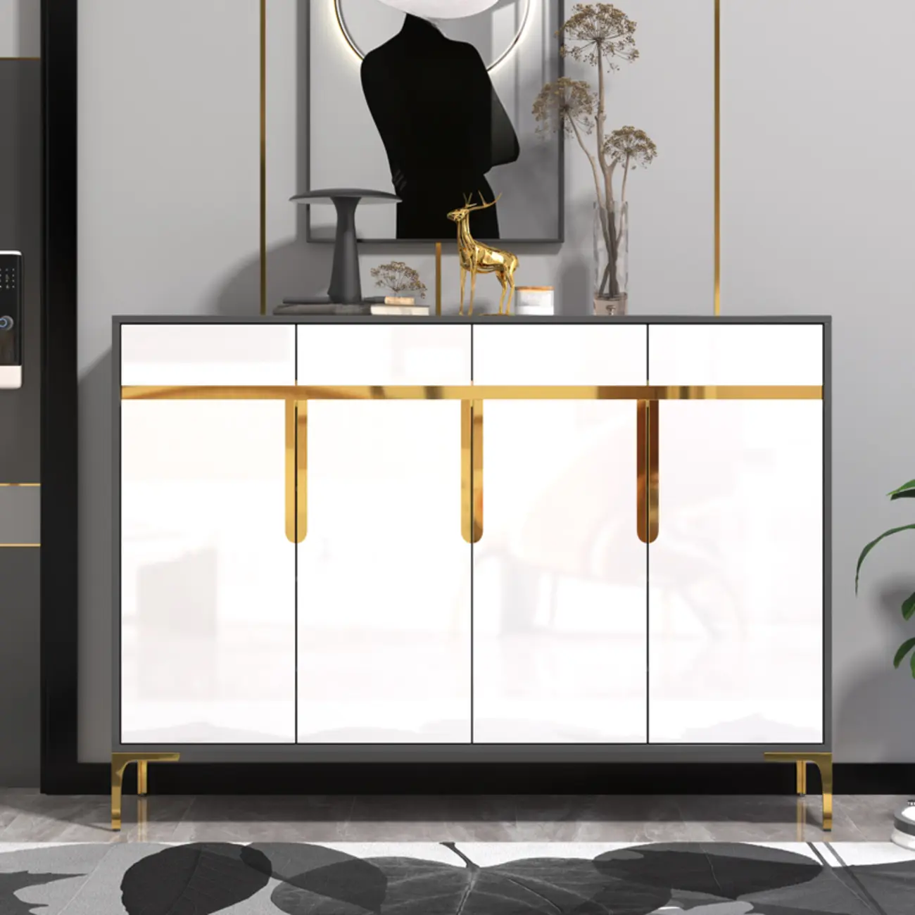 Entryway Wood Large Shoe Cabinet with Gold Accents Image - 2 | homeyfad