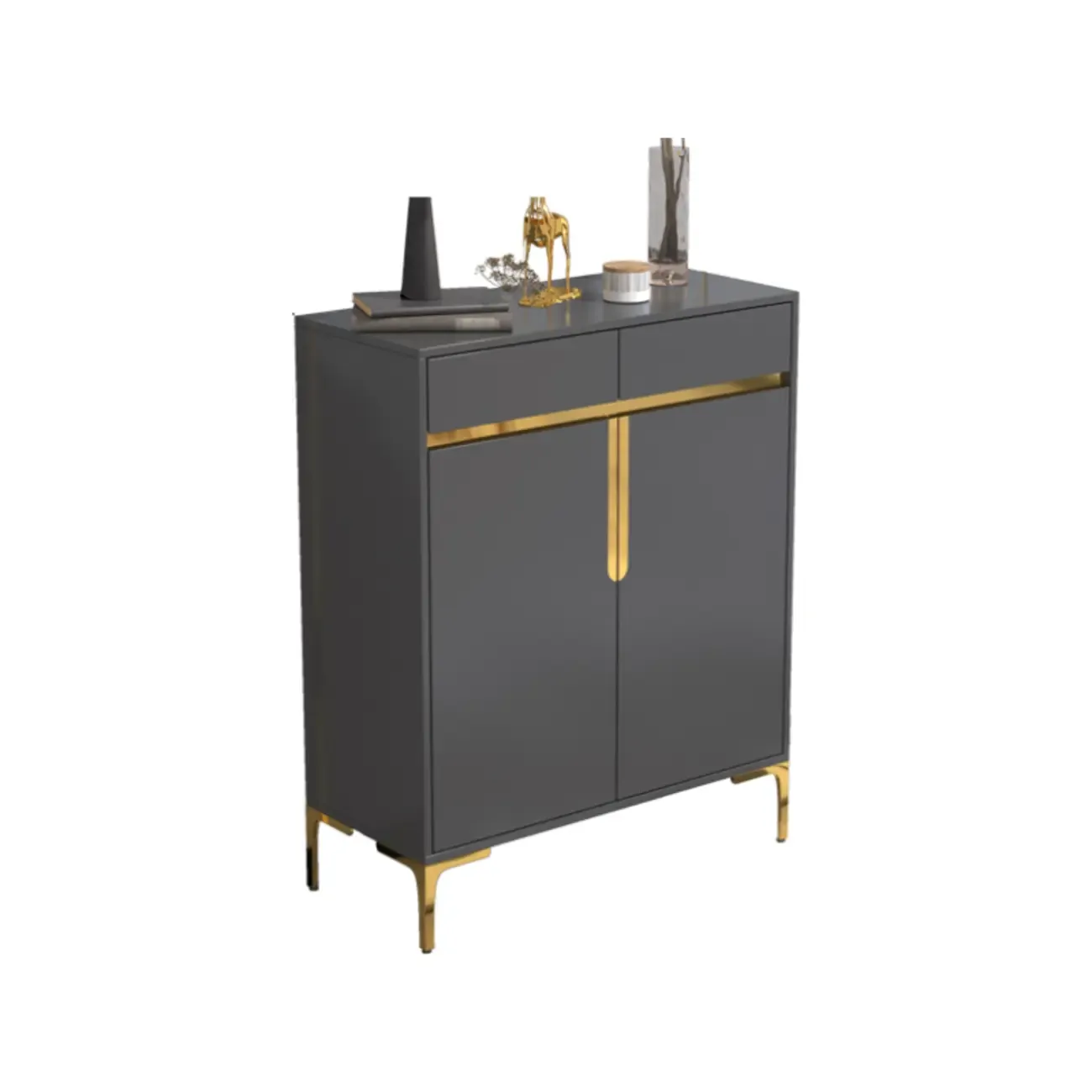 Entryway Wood Large Shoe Cabinet with Gold Accents Image - 4