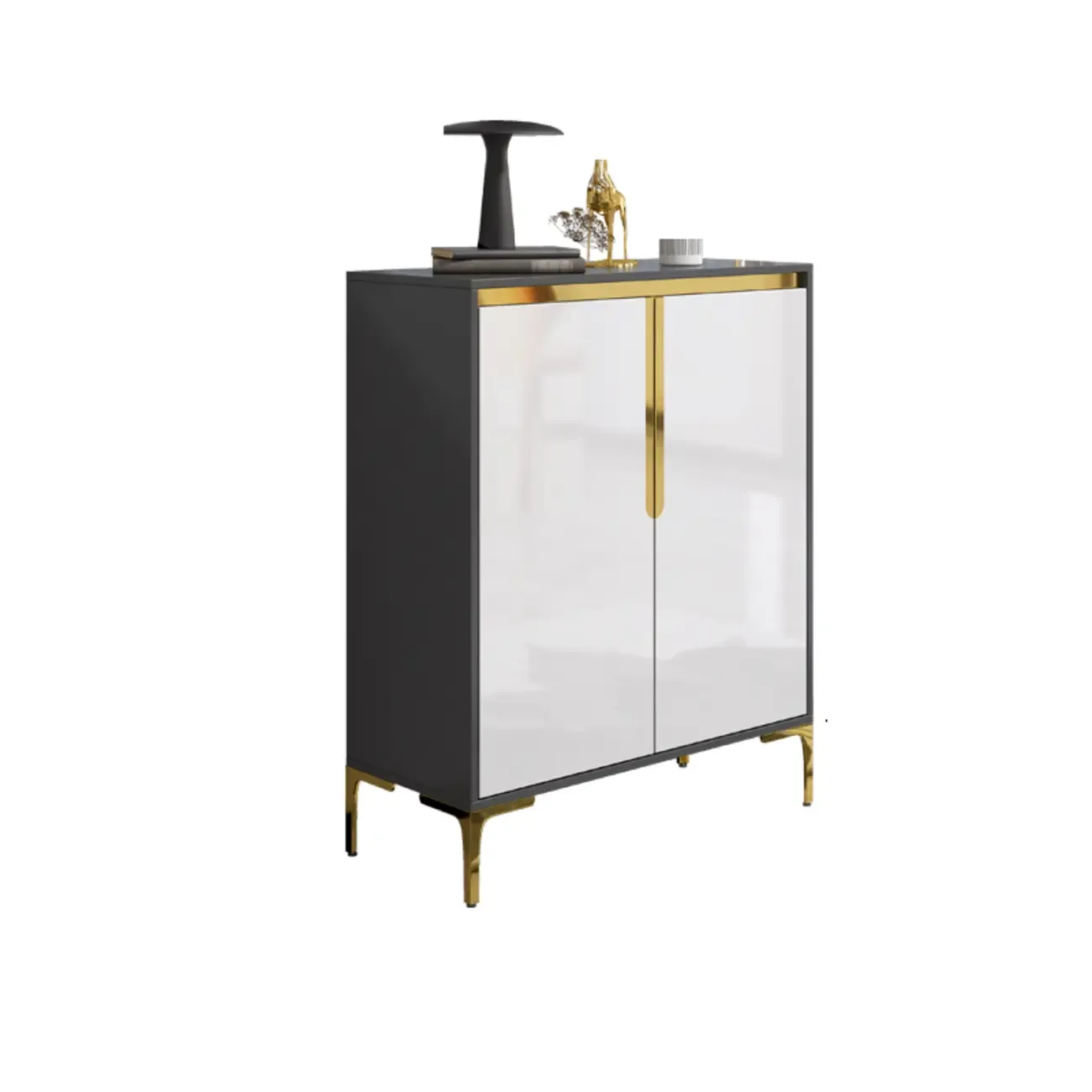 Entryway Wood Large Shoe Cabinet with Gold Accents Image - 5