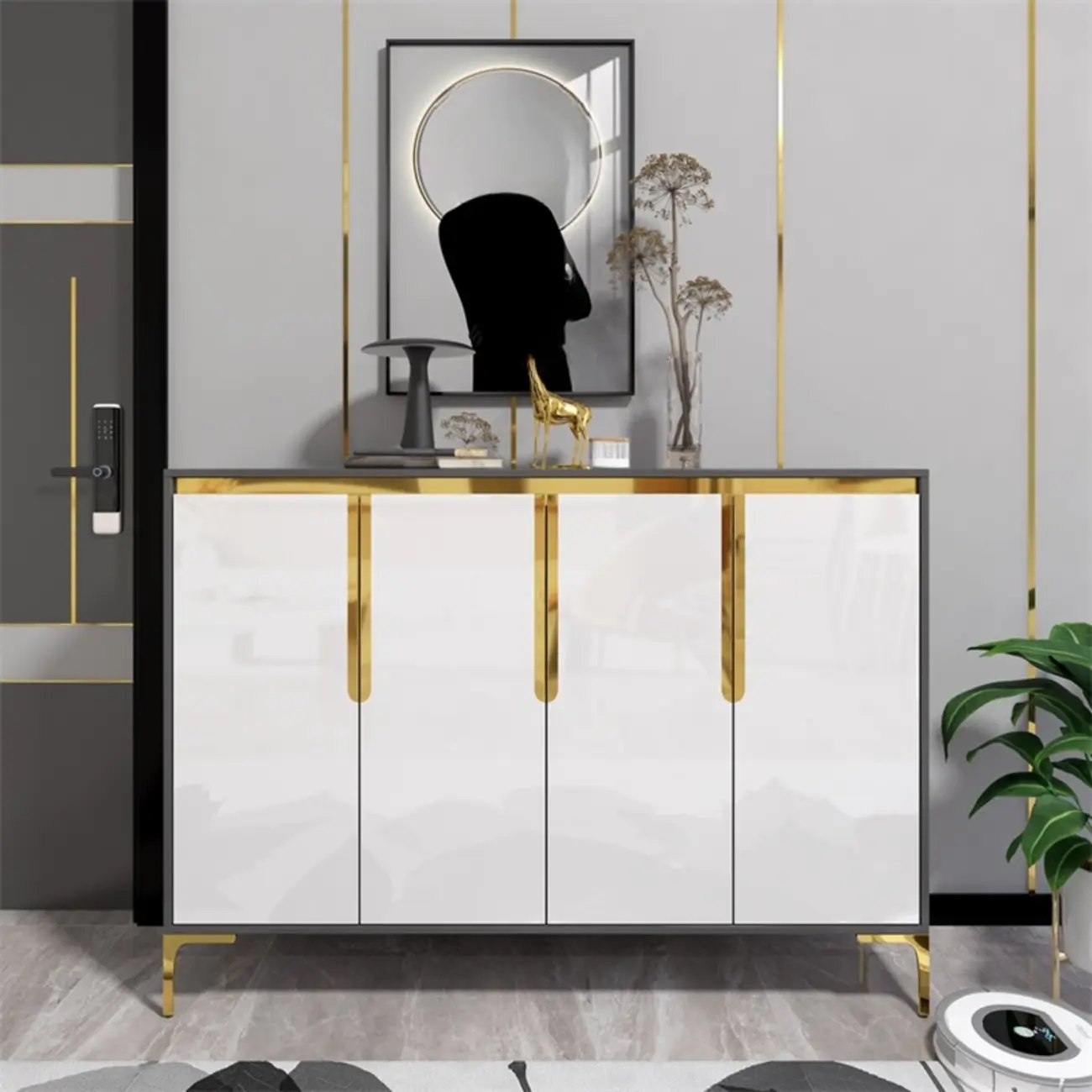 Entryway Wood Large Shoe Cabinet with Gold Accents Image - 6 | homeyfad