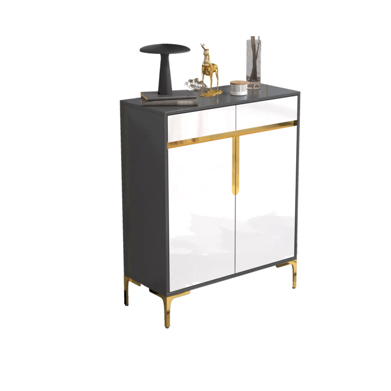 Entryway Wood Large Shoe Cabinet with Gold Accents Image - 7 | homeyfad