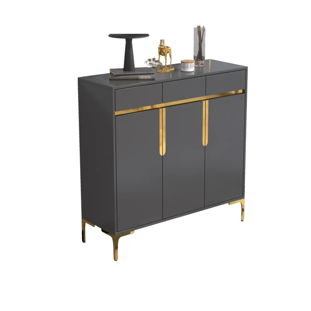 Entryway Wood Large Shoe Cabinet with Gold Accents Image - 11 | homeyfad