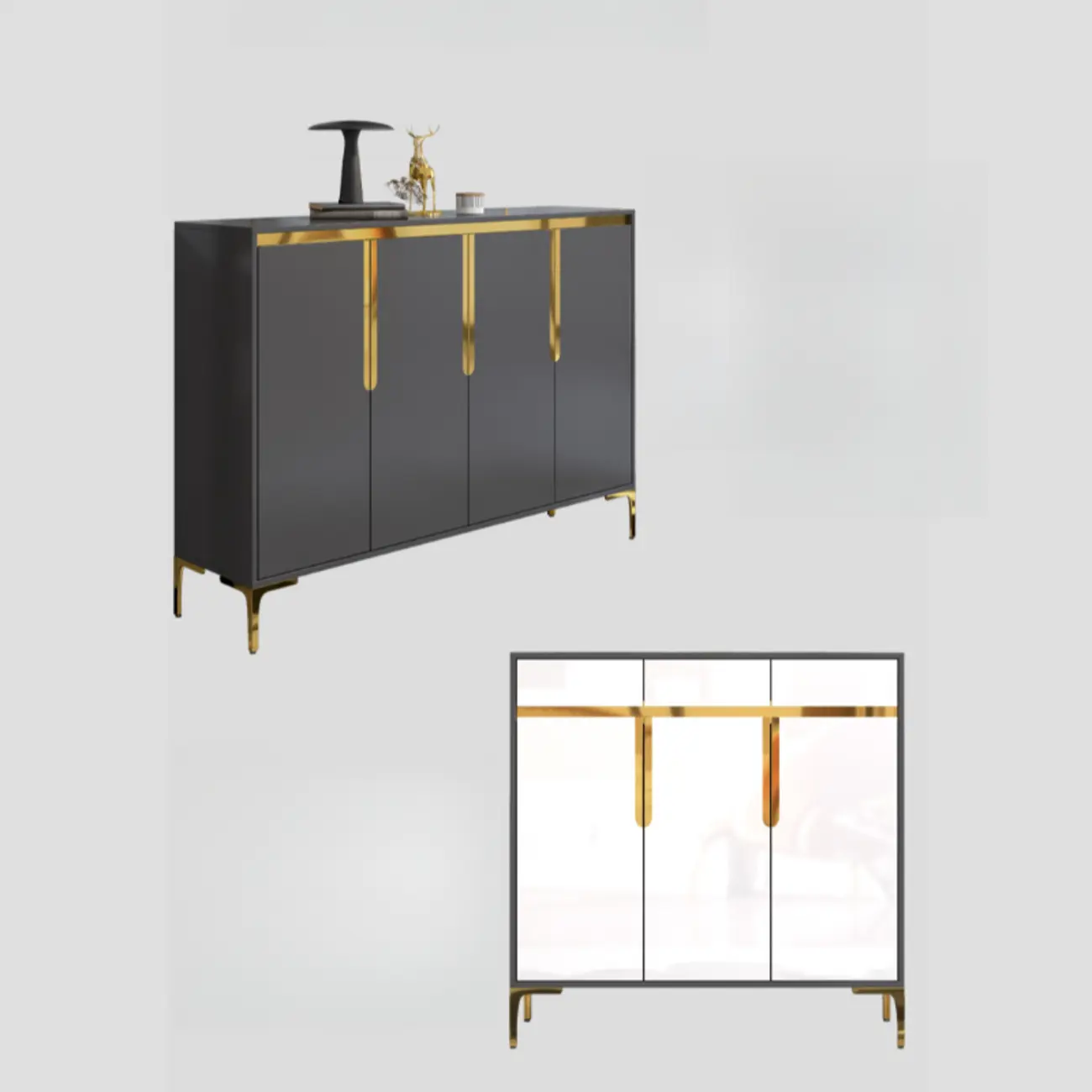 Entryway Wood Large Shoe Cabinet with Gold Accents Image - 13 | homeyfad