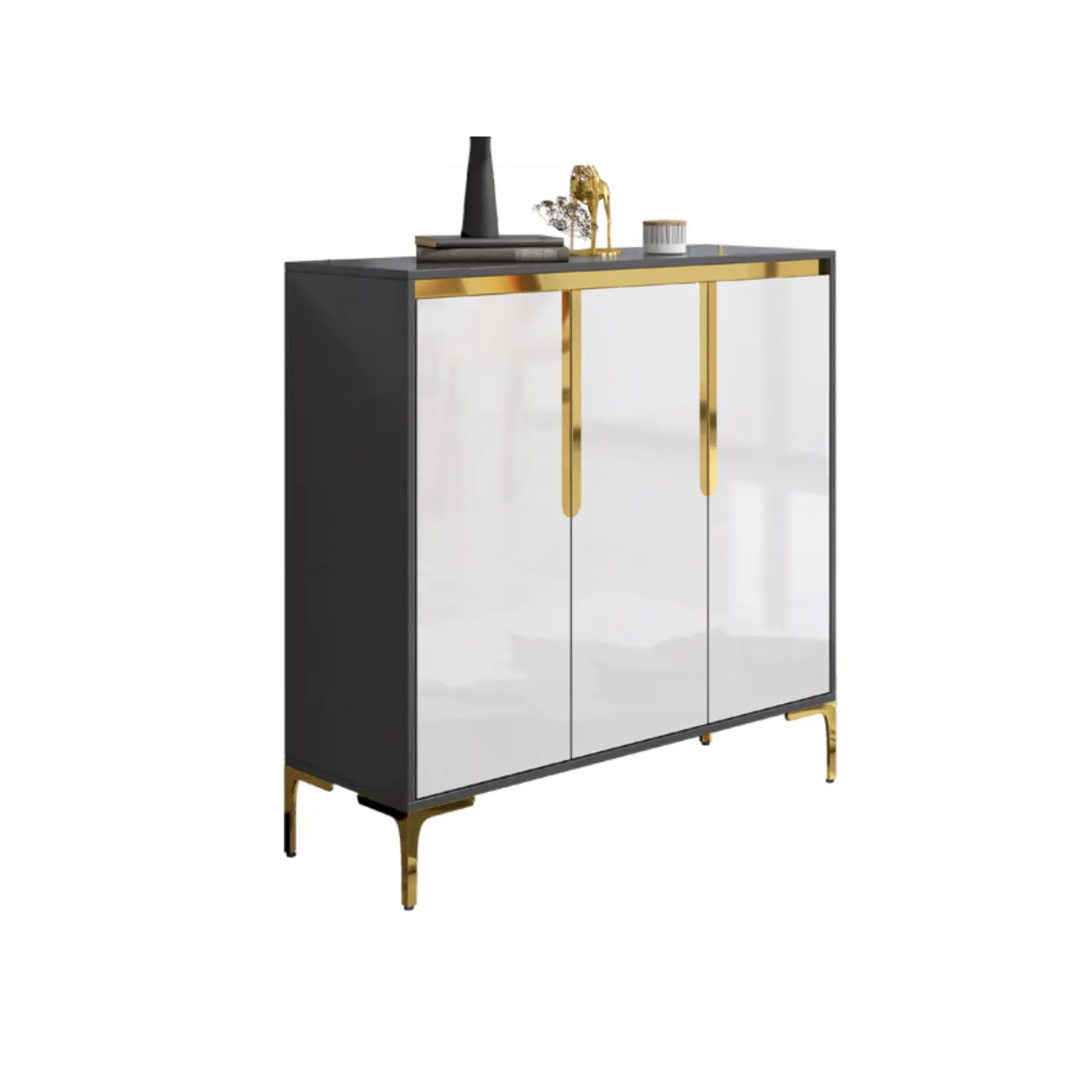 Entryway Wood Large Shoe Cabinet with Gold Accents Image - 14 | homeyfad