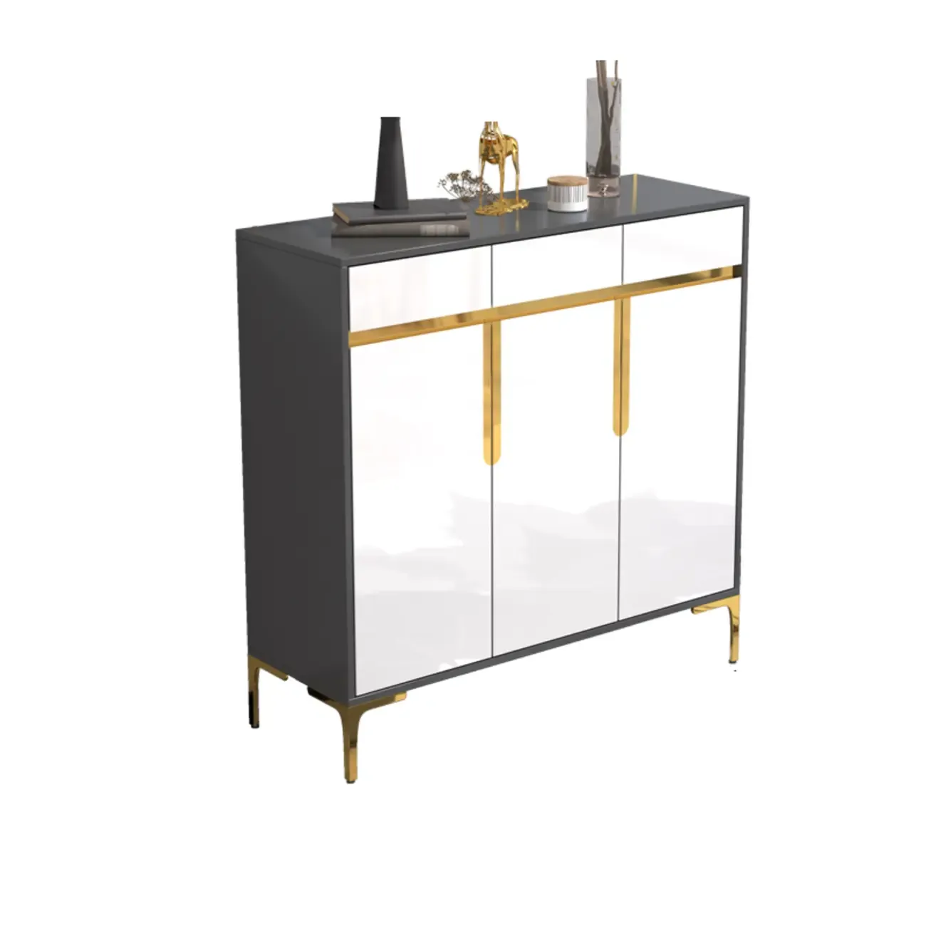 Entryway Wood Large Shoe Cabinet with Gold Accents Image - 15