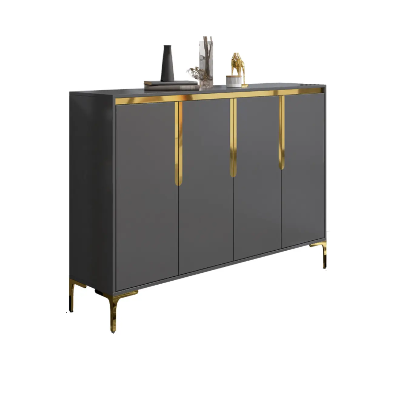 Entryway Wood Large Shoe Cabinet with Gold Accents Image - 16 | homeyfad