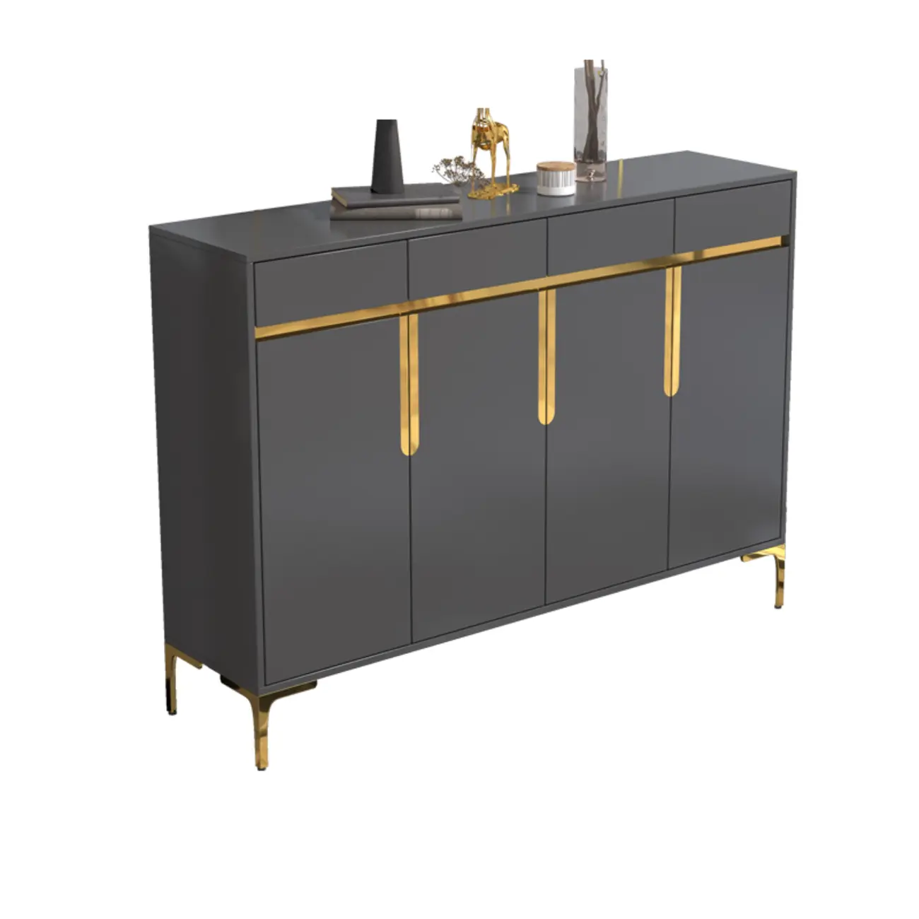 Entryway Wood Large Shoe Cabinet with Gold Accents Image - 17 | homeyfad