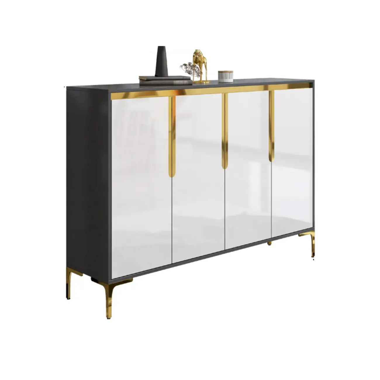 Entryway Wood Large Shoe Cabinet with Gold Accents Image - 18