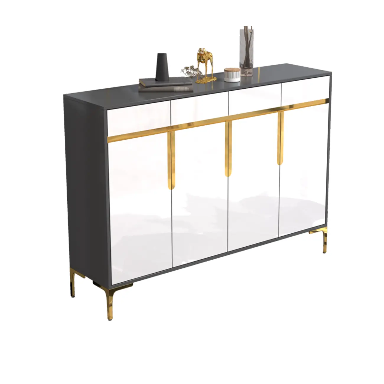 Entryway Wood Large Shoe Cabinet with Gold Accents Image - 19 | homeyfad