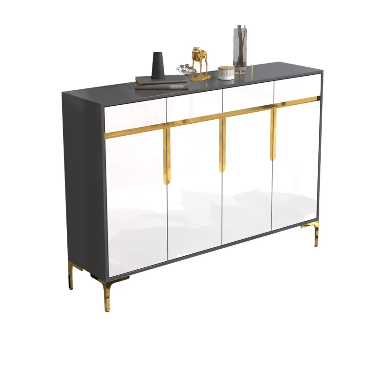 Entryway Wood Large Shoe Cabinet with Gold Accents Image - 19