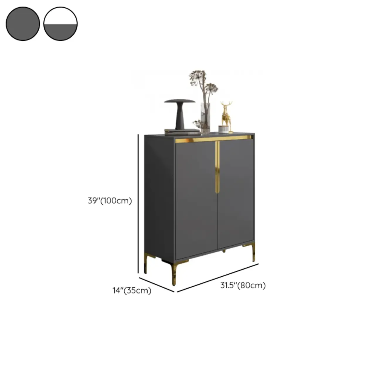 Entryway Wood Large Shoe Cabinet with Gold Accents #size