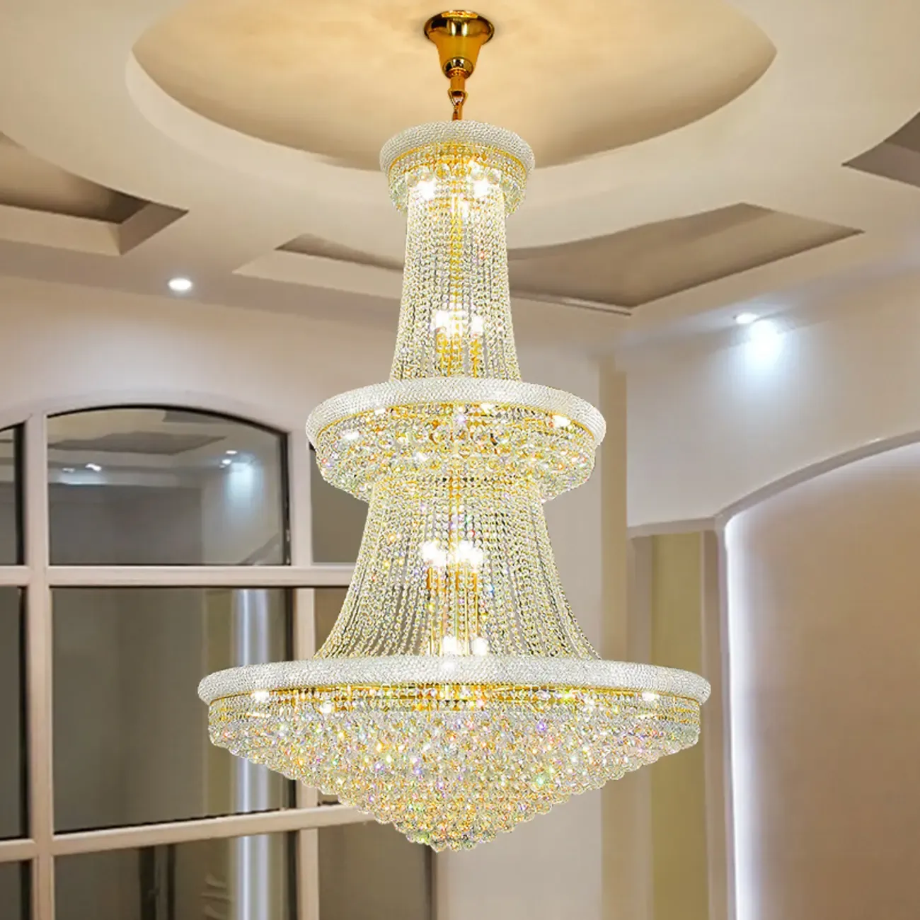 Gold Luxury Crystalline Crystal Tiered Large Chandelier Image - 1