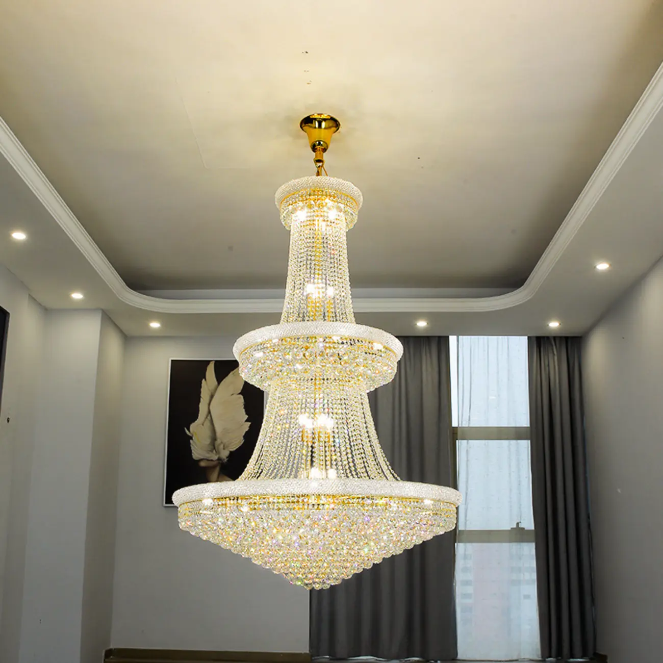 Gold Luxury Crystalline Crystal Tiered Large Chandelier Image - 2 | homeyfad