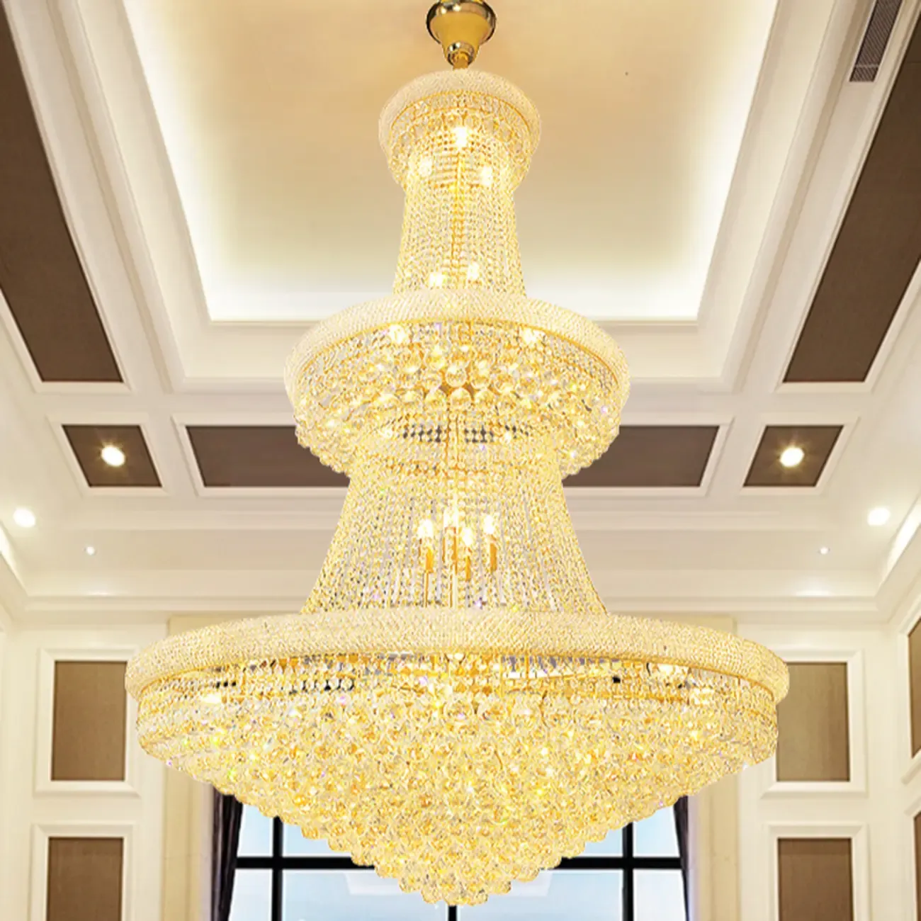 Gold Luxury Crystalline Crystal Tiered Large Chandelier Image - 4