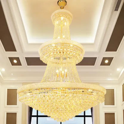 Gold Luxury Crystalline Crystal Tiered Large Chandelier Image - 4