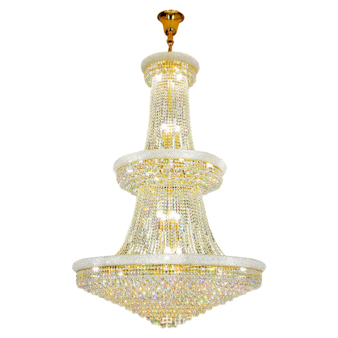 Gold Luxury Crystalline Crystal Tiered Large Chandelier Image - 5 | homeyfad
