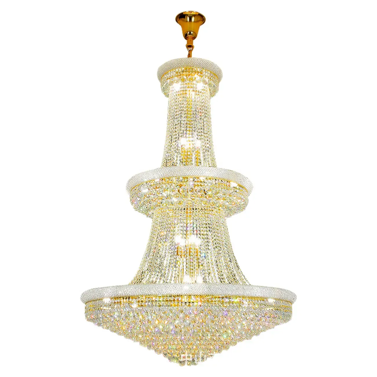 Gold Luxury Crystalline Crystal Tiered Large Chandelier Image - 5