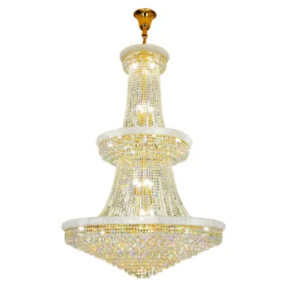 Gold Luxury Crystalline Crystal Tiered Large Chandelier Image - 5