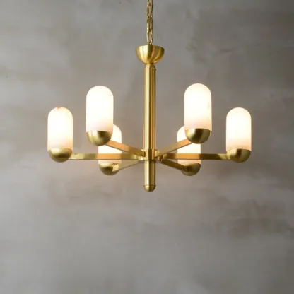 Gold Cylinder Metal Modern Linear Branching Chandelier Image - 2