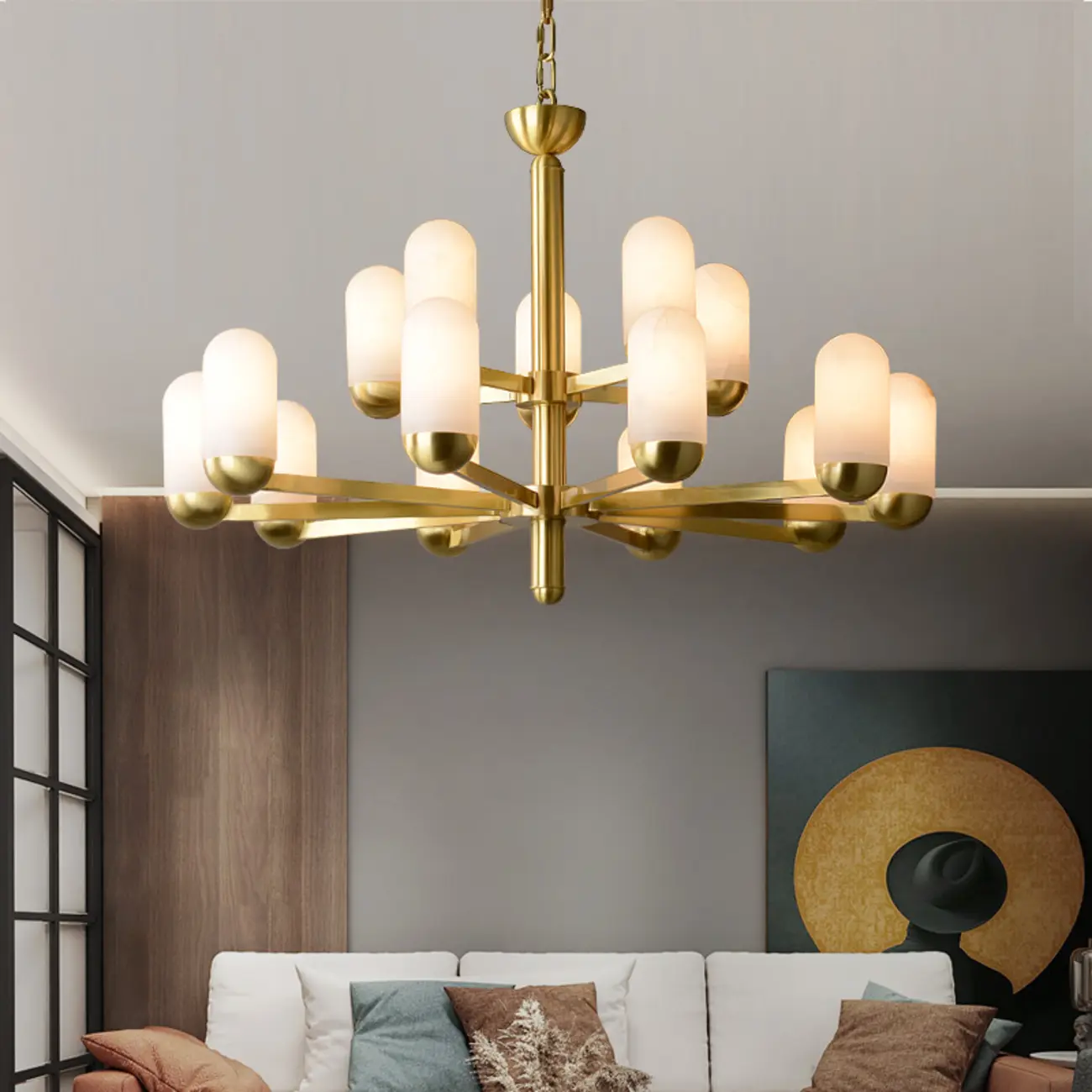 Gold Cylinder Metal Modern Linear Branching Chandelier Image - 4 | homeyfad