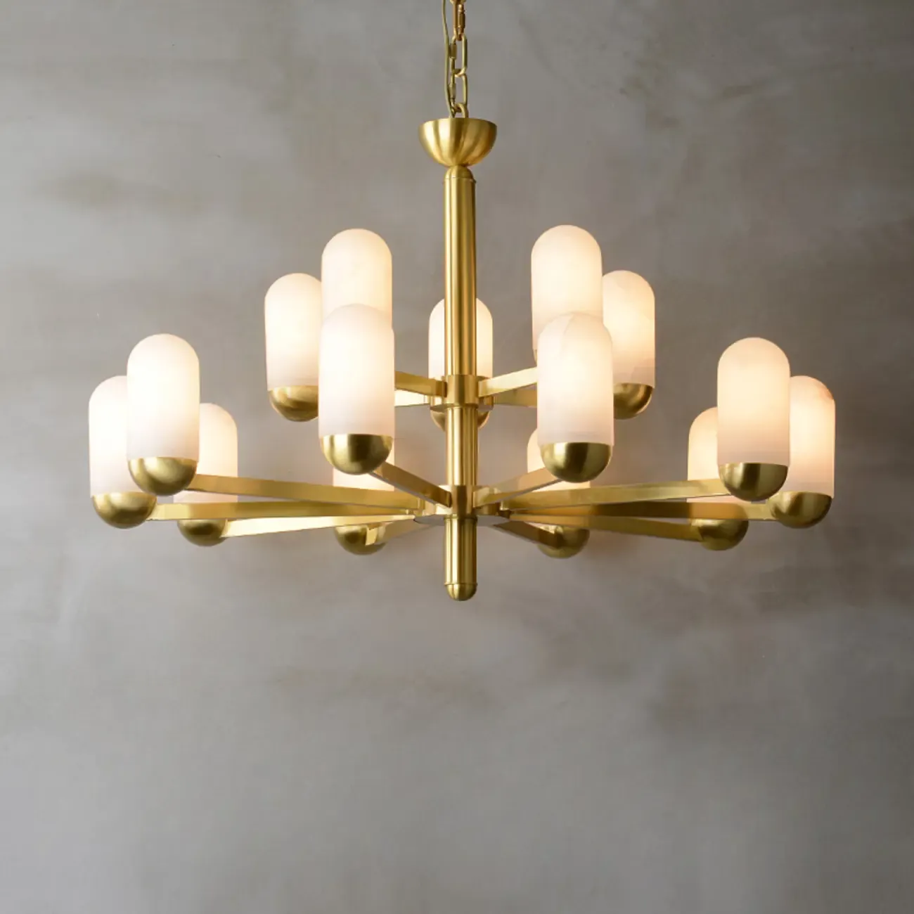 Gold Cylinder Metal Modern Linear Branching Chandelier Image - 5
