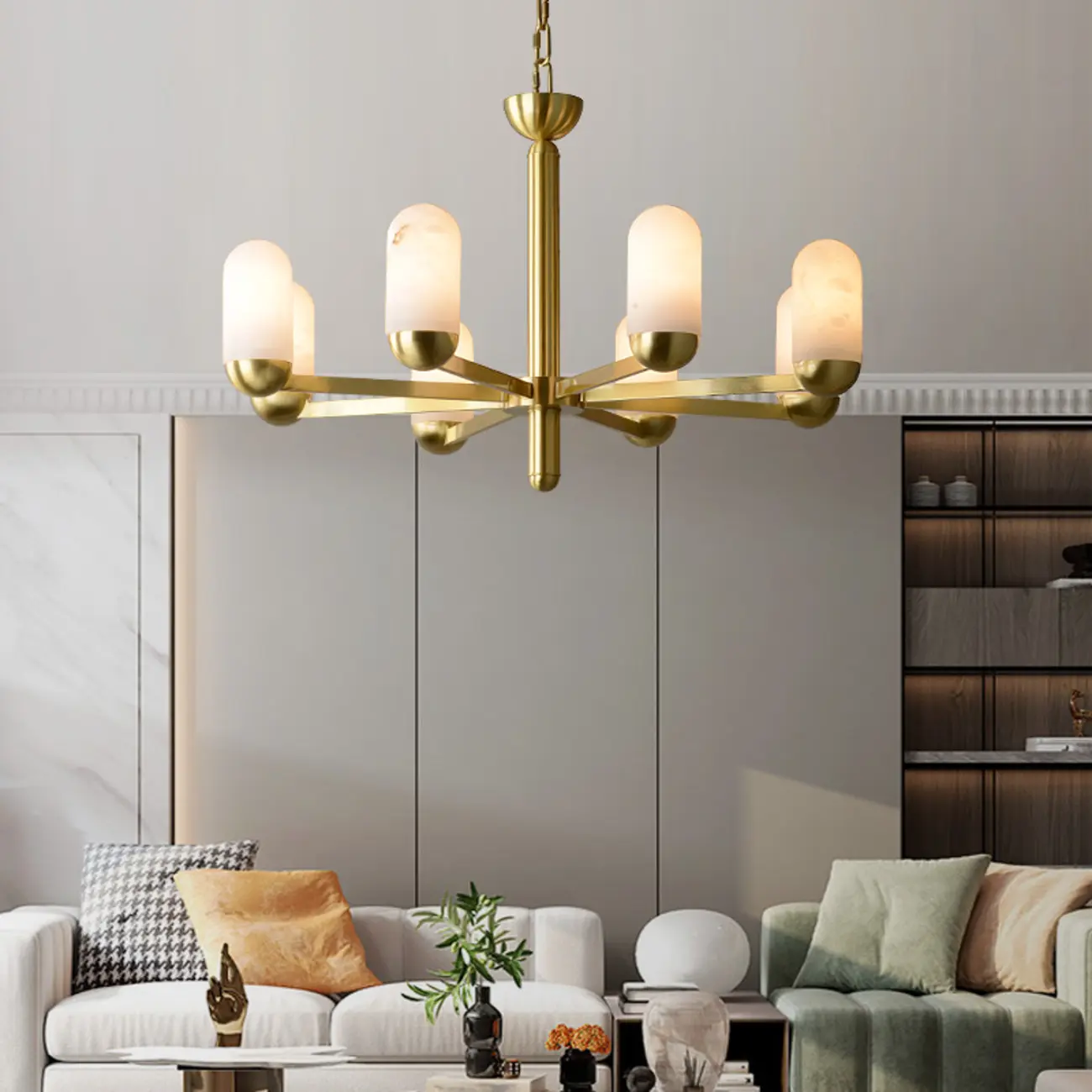 Gold Cylinder Metal Modern Linear Branching Chandelier Image - 6 | homeyfad