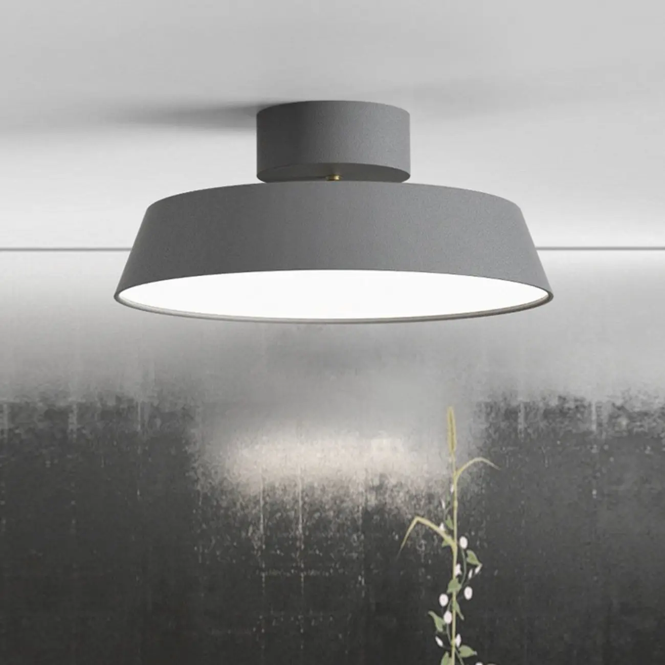Modern Gray Drum Metal Semi Flush Ceiling Light 3-Gear Dimming Image - 1 | homeyfad