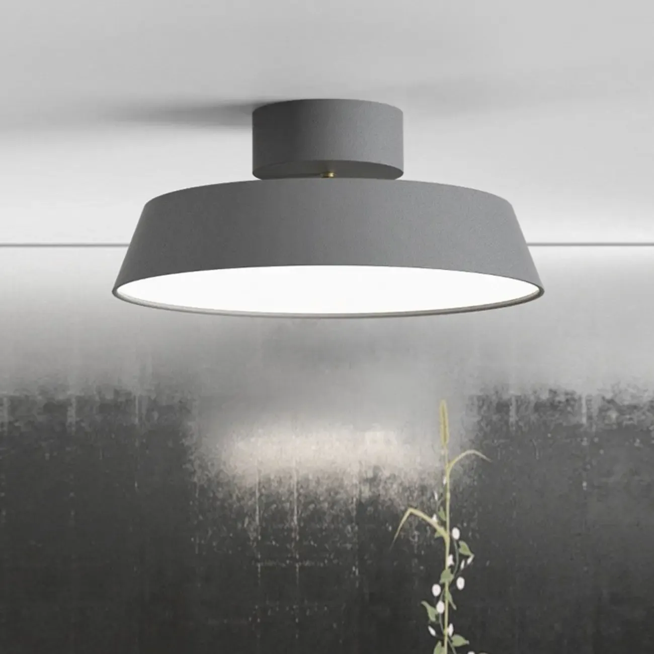 Modern Gray Drum Metal Semi Flush Ceiling Light 3-Gear Dimming Image - 1