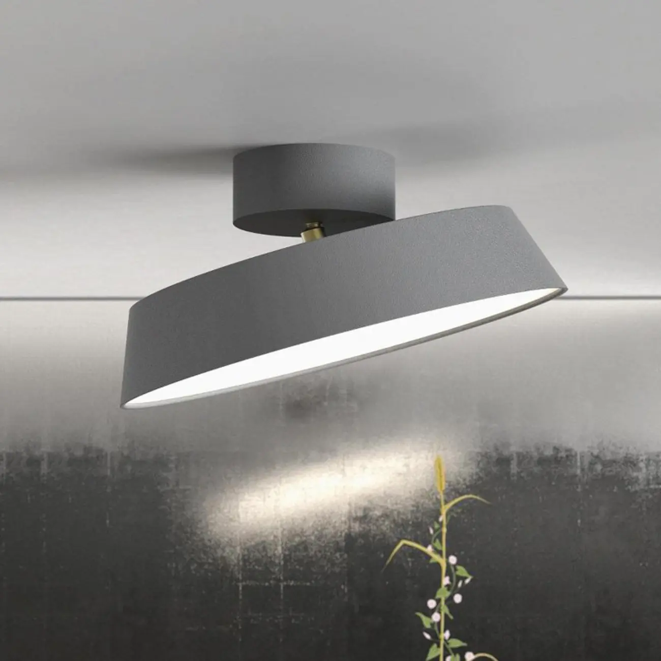 Modern Gray Drum Metal Semi Flush Ceiling Light 3-Gear Dimming Image - 2 | homeyfad