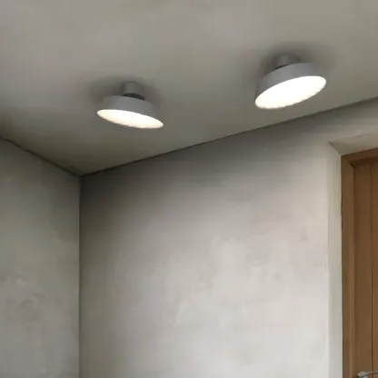 Modern Gray Drum Metal Semi Flush Ceiling Light 3-Gear Dimming Image - 4