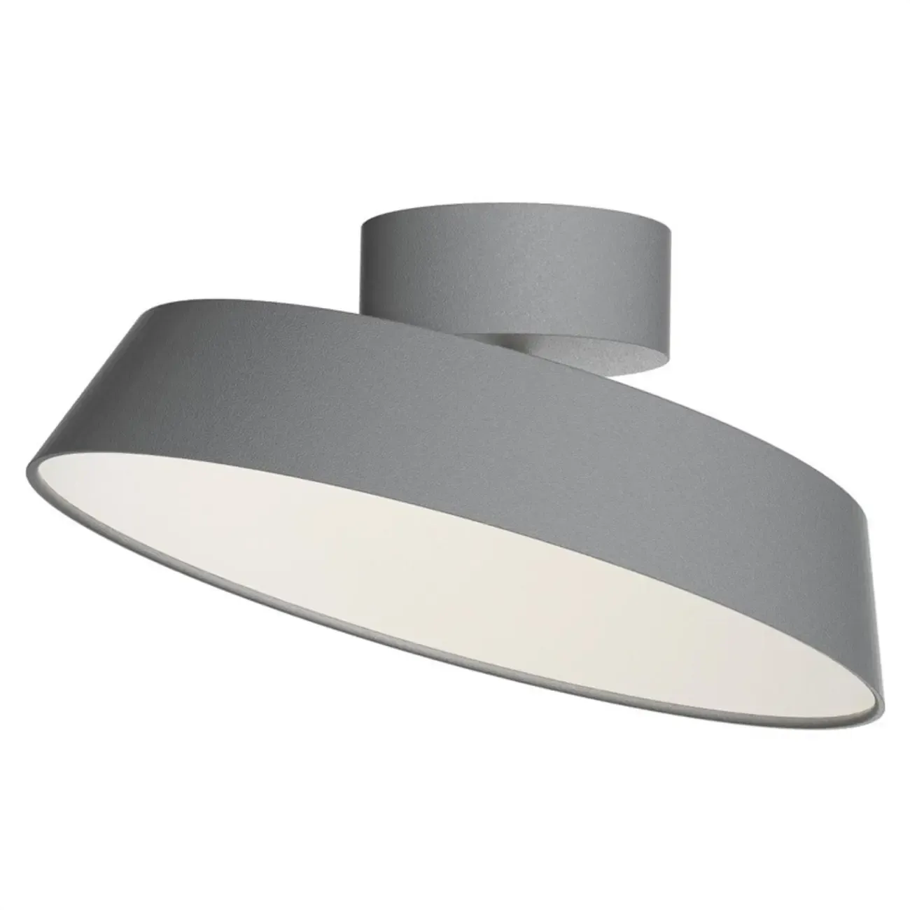 Modern Gray Drum Metal Semi Flush Ceiling Light 3-Gear Dimming Image - 5