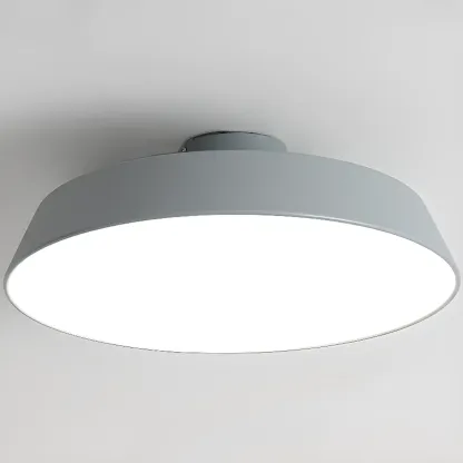 Modern Gray Drum Metal Semi Flush Ceiling Light 3-Gear Dimming Image - 11
